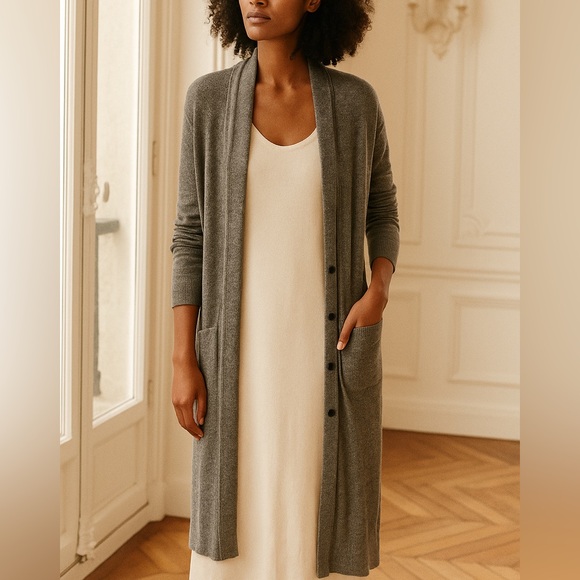 Vince Long Linen Blend Sweater Gray